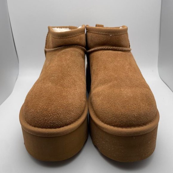 CUSHIONAIRE Women's COZY Genuine Suede pull on platform boot CHESTNUT 8 - Picture 3 of 6